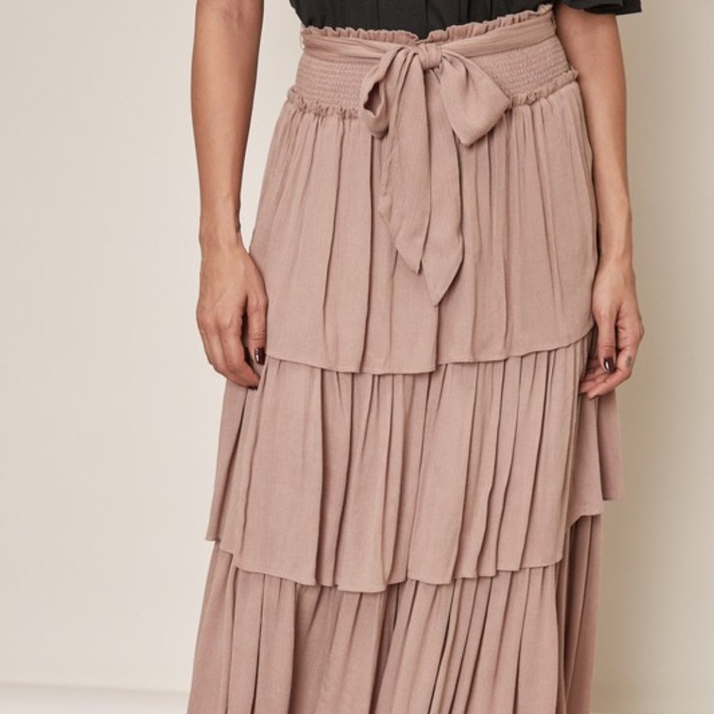 Smocked waist Long Layered Skirt